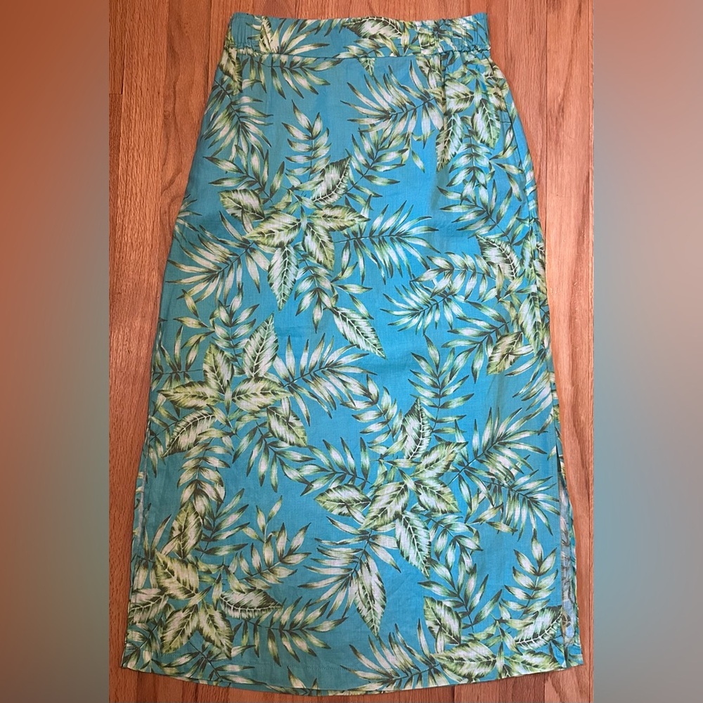Linen Palm-Print Tropical Skirt - Picture 2 of 11